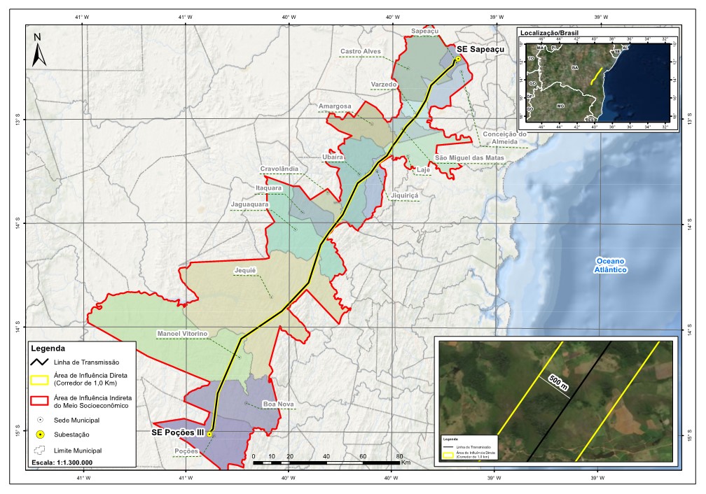 Mapa de cidades atravessadas pela linha de transmissão Tropicália